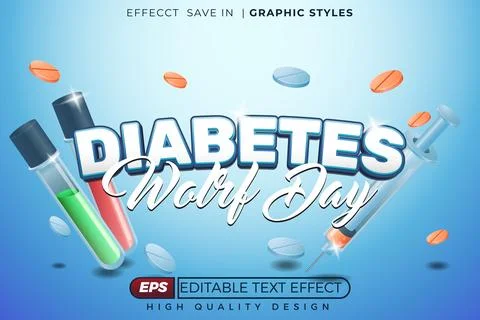 Editable 3d text effect Diabetes world day Stock Illustration