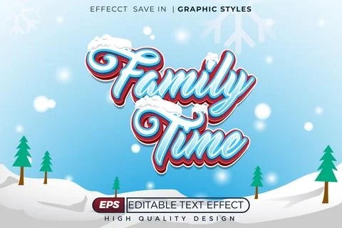Editable 3d text effect family time Stock Illustration