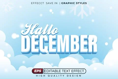 Editable 3d text effect hallo december Illustrazione stock
