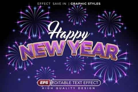 Editable 3d text effect happy new year Stock Illustration