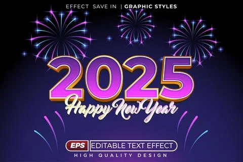 Editable 3d text effect happy new year Stock Illustration