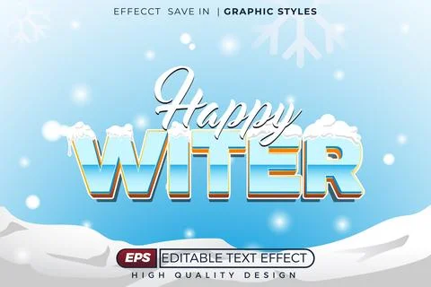Editable 3d text effect happy winter Stock Illustration