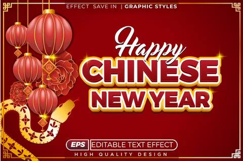 Editable 3d text effect happy chinese new year Stock Illustration