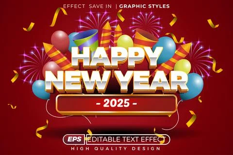 Editable 3d text effect happy new year 2025 Illustrazione stock