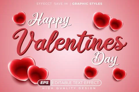 Editable 3d text effect happy valentine day Illustrazione stock