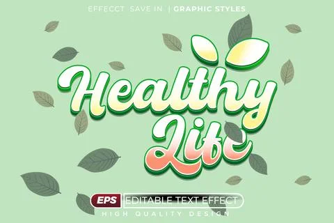 Editable 3d text effect healthy life Stock Illustration
