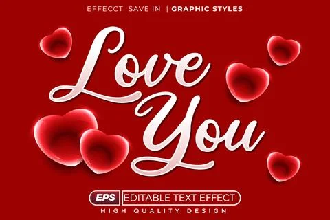 Editable 3d text effect love you Stock Illustration