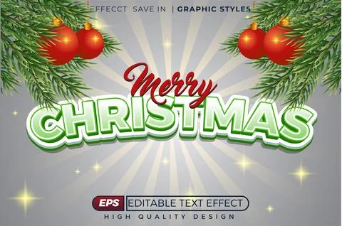 Editable 3d text effect merry christmas Stock Illustration