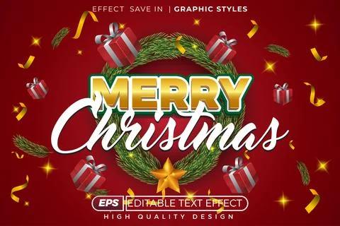 Editable 3d text effect merry christmas Stock Illustration