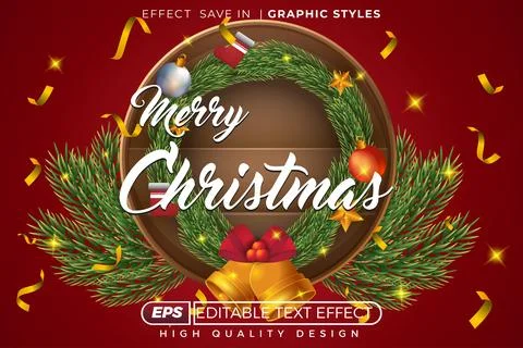 Editable 3d text effect merry christmas Stock Illustration