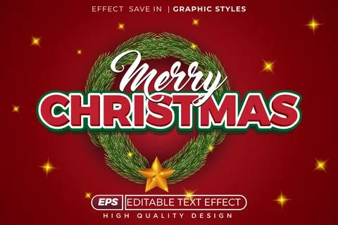 Editable 3d text effect merry christmas Illustrazione stock