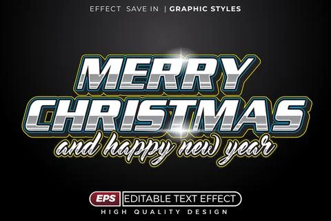 Editable 3d text effect merry christmas Stock Illustration