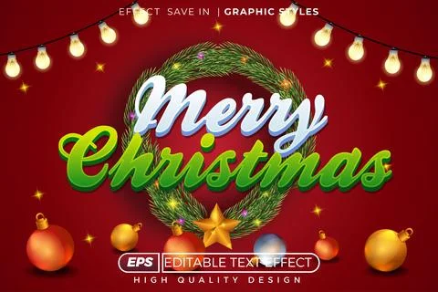Editable 3d text effect merry christmas Stock Illustration