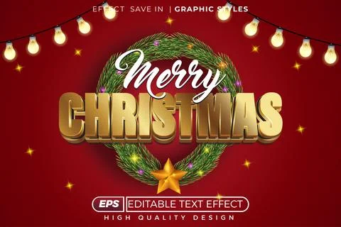 Editable 3d text effect merry christmas Illustrazione stock