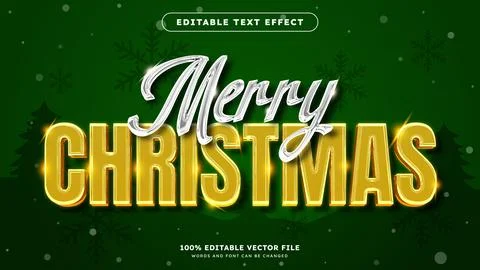 Editable 3d text effect merry christmas with a shiny gold texture theme Stock Illustration