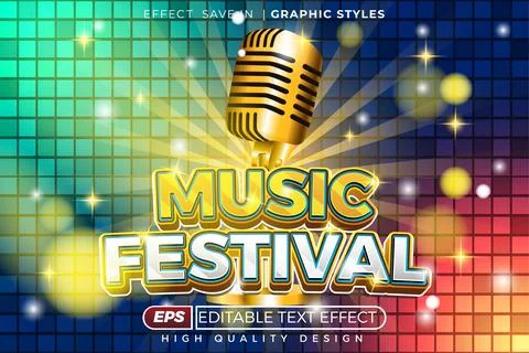 Editable 3d text effect music festival Stock Illustration