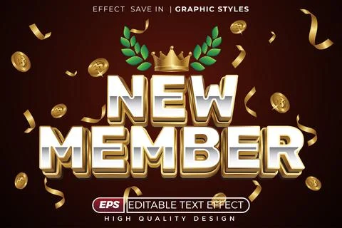 Editable 3d text effect new member Illustrazione stock