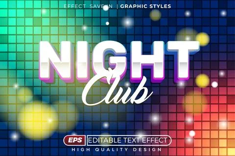 Editable 3d text effect night club Stock Illustration