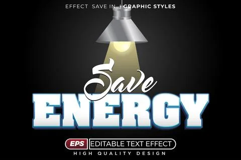 Editable 3d text effect save energy Illustrazione stock