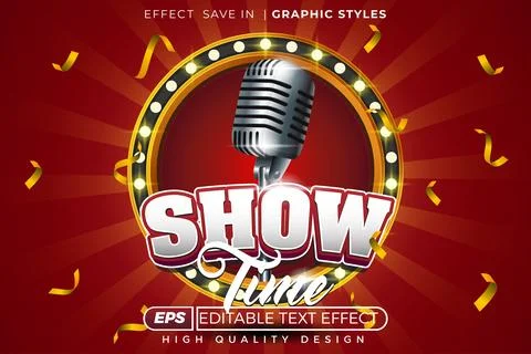 Editable 3d text effect show time Illustrazione stock