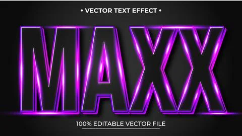 Editable 3d text effect styles mockup concept Maxx words with Gradient Neon.. Stock Illustration