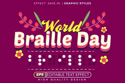 Editable 3d text effect World braille day Stock Illustration