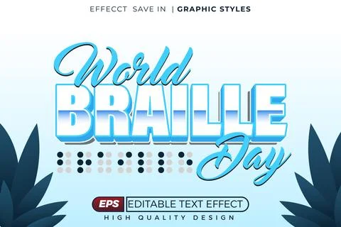 Editable 3d text effect World braille day Stock Illustration