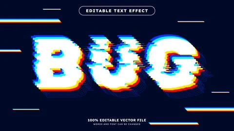 Editable 3d text style effect Bug Glitch text effect Template Stock Illustration