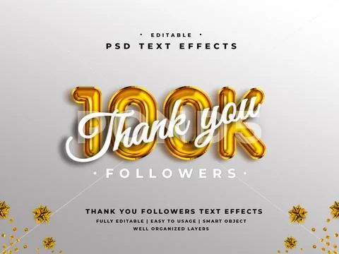 Editable 3d thank you followers text style effect - PSD Template Template PSD