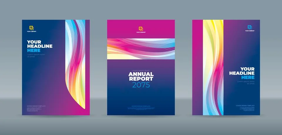 Editable A4 vector book cover templates with bold wave designs for professi.. Stock Illustration