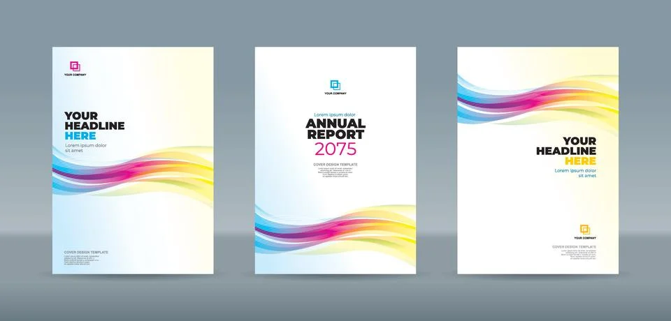 Editable A4 vector book cover templates with bold wave designs for professi.. Stock Illustration