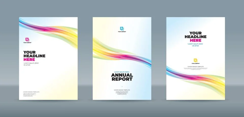 Editable A4 vector book cover templates with bold wave designs for professi.. Stock Illustration