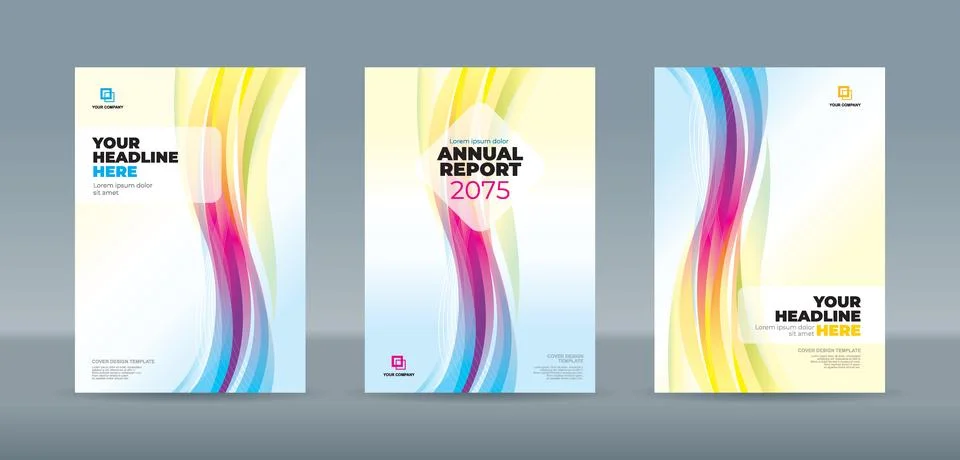 Editable A4 vector book cover templates with bold wave designs for professi.. Illustrazione stock
