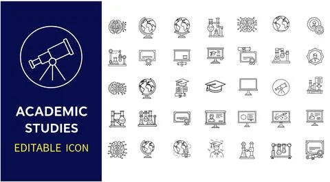 Editable academic studies and education line icon set Stock Illustration