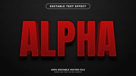 Editable Alpha 3D Text Effect with Bold and Dynamic Typography on a Black B.. Stock Illustration