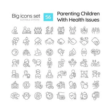 Editable black big icon set for parenting children Stock Illustration