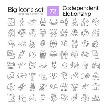 Editable black big icon set for codependent relationship Stock Illustration