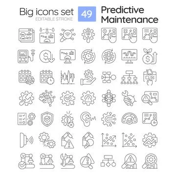 Editable black big icons representing predictive maintenance Stock Illustration