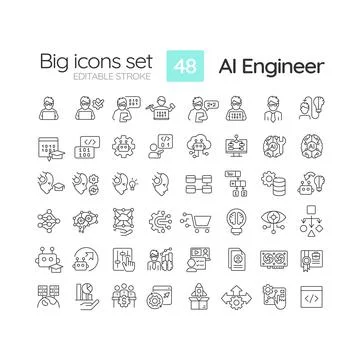 Editable black big icons for representing AI engineer Stock Illustration