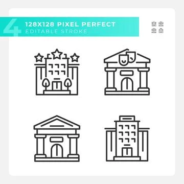 Editable black building icons set Ilustración de archivo