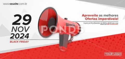 Editable black friday banner with red and black megaphone for advertising PSD Template