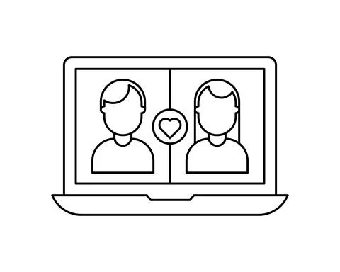 Editable black stroke weight line icon of a laptop or notebook dating app or  Stock Illustration
