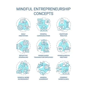 Editable blue line icon set for mindful entrepreneurship Stock Illustration