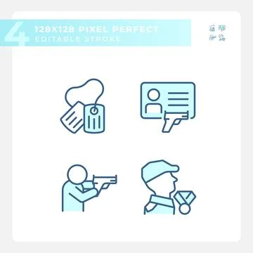 Editable blue simple weapons icons collection Stock Illustration