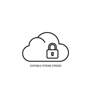 Editable cloud lock icon - secure cloud storage and data protection Stock Illustration