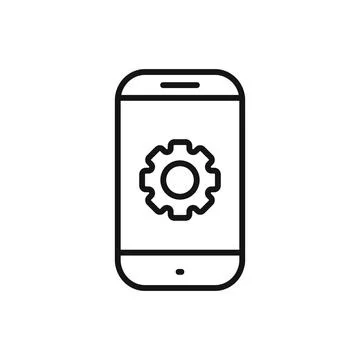 Editable cogwheel smartphone line icon. Vector illustration isolated on white Stock Illustration