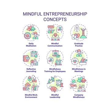 Editable colorful line icon set for mindful entrepreneurship Stock Illustration