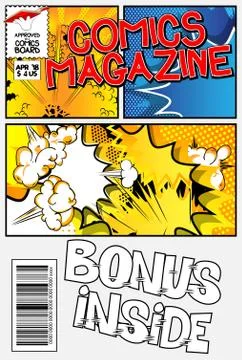 Editable comic book cover with abstract explosion background. Stock Illustration