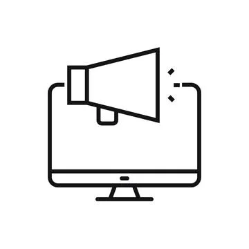 Editable computer campaign megaphone line icon. Vector illustration isolated  Illustrazione stock