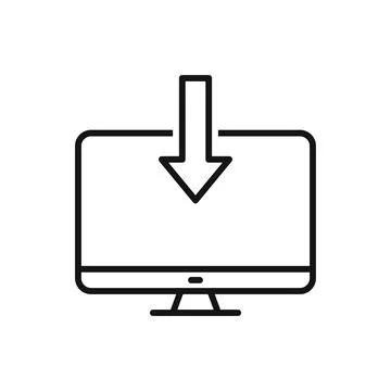 Editable computer file download line icon. Vector illustration isolated on wh Illustrazione stock